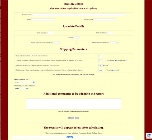 Learn Equine Semen Analysis Equine Reproduction page for calculating semen extender ratios and breeding dose volumes